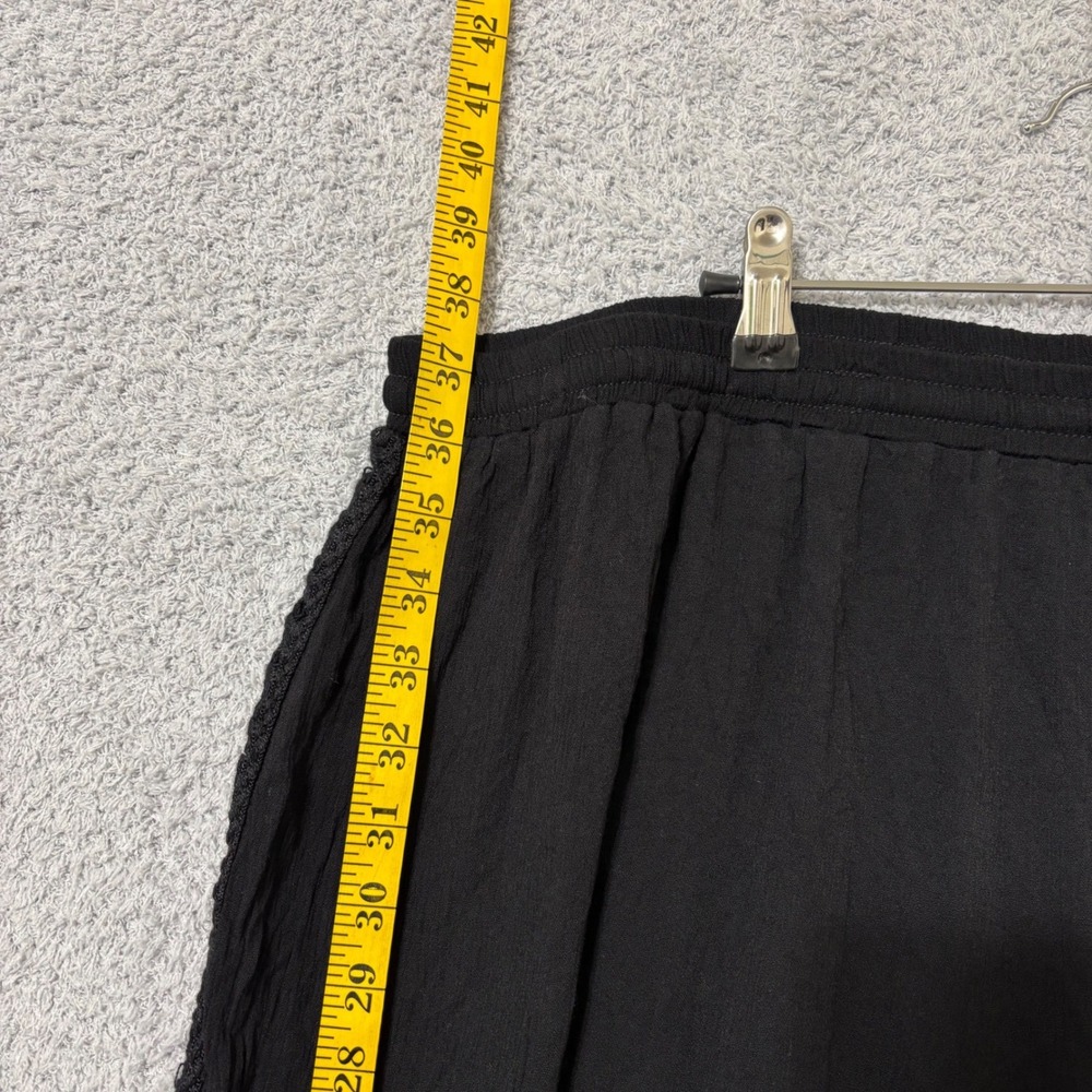 Wide Leg Black Lounge Pants 3X Elastic Waist Drawstring Crochet Side Detail - Picture 10 of 11